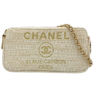 CHANEL Cream Canvas Deauville Shoulder Bag